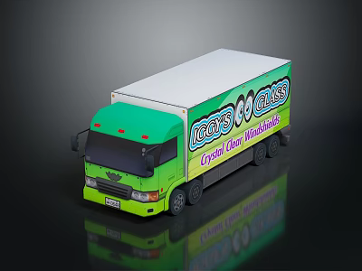 LEGS GLASS Green And White Box Truck With Crystal Clear Windshields 3d model