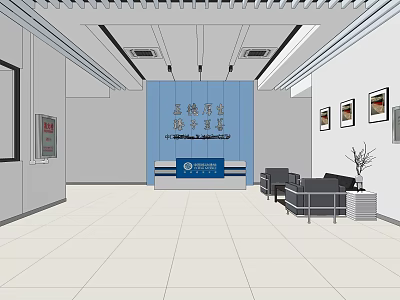 Spacious Modern Government Service Hall Interior With Reception Desk And Sofa Seating 3d model