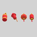 Traditional Chinese Festive Red Yellow Decorative Ornament Set With Envelope Firecracker Lantern And Gold Ingot