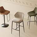 Modern Upholstered Bar Stools in Brown Gray Green with Metal Legs and Minimalist Design