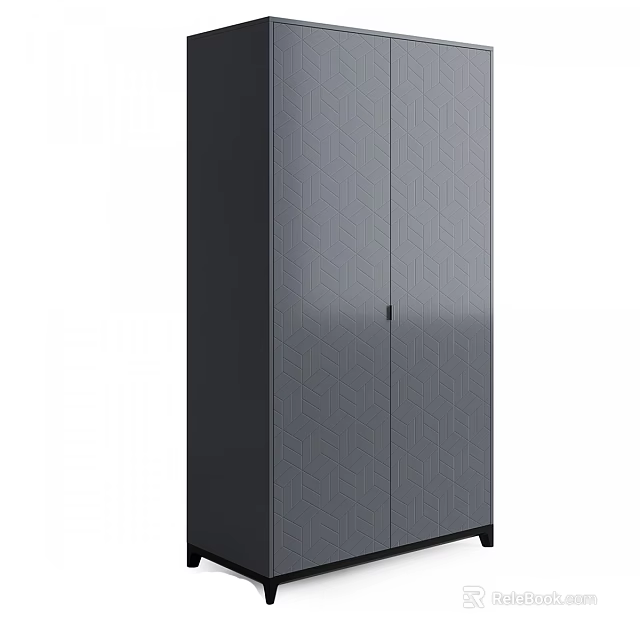 Sleek Modern Wardrobe With Geometric Pattern Double Doors And Black Gray Finish 3d model 