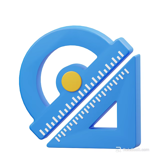 Blue Protractor And Triangle Ruler With Clear Markings For Math Learning Tools 3d model