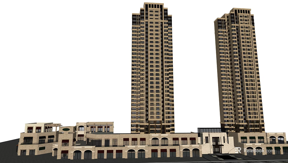 Tall Modern Residential Buildings With Ground Floor Commercial Units And Contemporary Facade Design 3d model 
