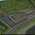 Aerial Planning of Modern Campus with River Roads Greenery and Sports Field
