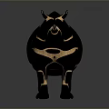 Rhino Sculpture With Black And Gold Geometric Art Patterns Design