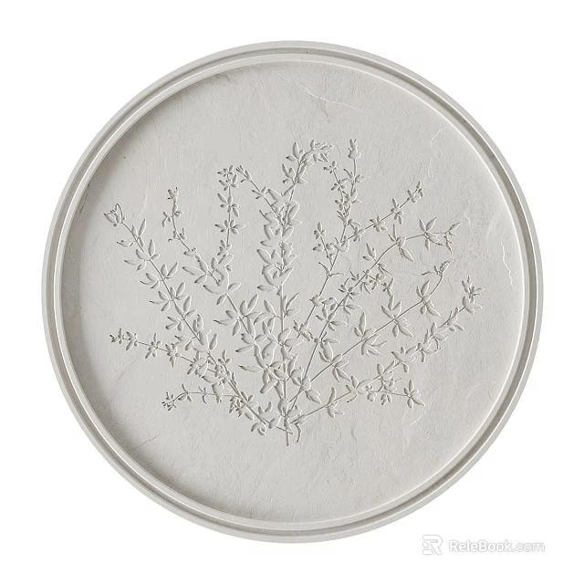 White Circular Wall Decor With Plant Relief Pattern 3d model