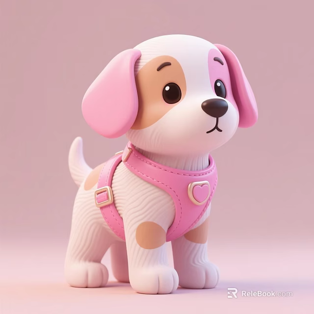 Cute Puppy Decorative Figurine Ornament Set With Pink Heart Shaped Design 3d model 