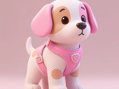 Cute Puppy Decorative Figurine Ornament Set With Pink Heart Shaped Design 3d model