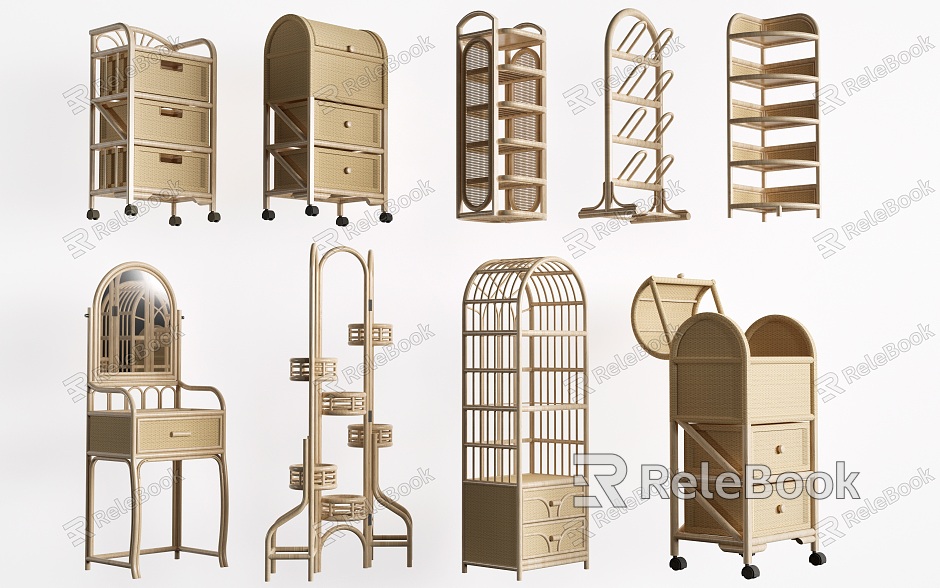 Rattan Storage Rack Decoration Rack Rattan Flower Rack model