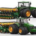 Green Agricultural Tractors with Yellow Seeding Attachments Large Tires Modern Farm Machinery