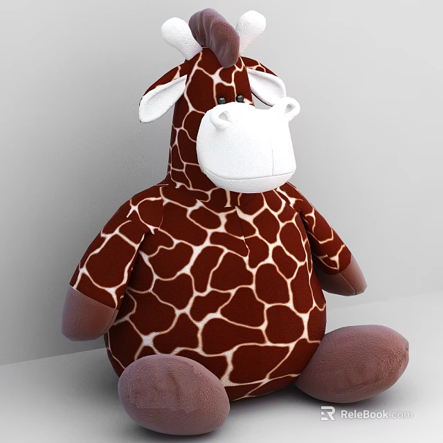Cute Brown White Spotted Giraffe Plush Toy With Soft Material And Sitting Posture 3d model 