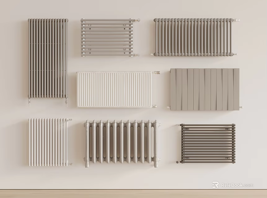 Various Wall Mounted Radiators In Different Styles And Colors For Interior 3d model
