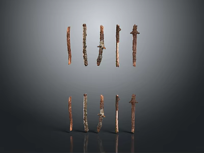Natural Textured Wood And Stone Vertical Strips Arranged In Two Rows As Decorative Pieces 3d model
