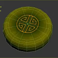 Green Circular Decorative Piece With Intricate Yellow Geometric Pattern In Center