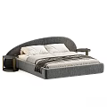 Elegant Upholstered Double Bed With Curved Headboard Striped Blanket Pillows Side Tables And Color Options