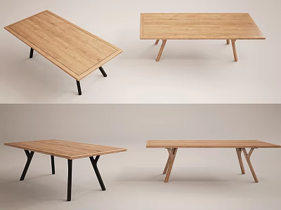 Wooden Dining Tables With Four Different Leg Designs And Simple Structure 3d model