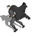 Powerful Game Movie Character in Black Costume with S Symbol and Dynamic Action Pose