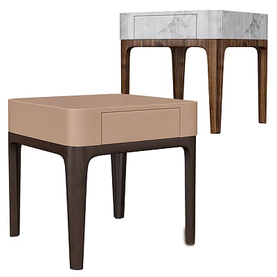 Modern Side Tables With Beige Drawer Marble Top And Wooden Legs Design 3d model