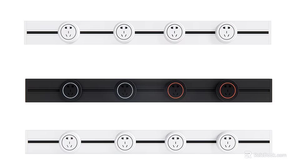 Modern Switch Panels With White Black And Four Sockets Each 3d model 