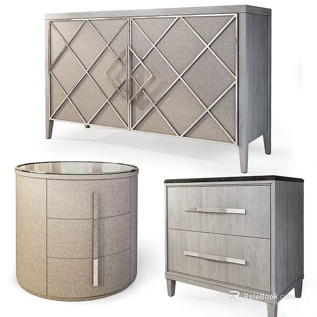 Modern Contemporary Bedside Tables With Geometric Patterns Round Top And Drawers 3d model