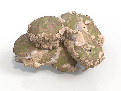 Rocky Terrain Scenery Component With Grass Covered Hills And Natural Elements 3d model