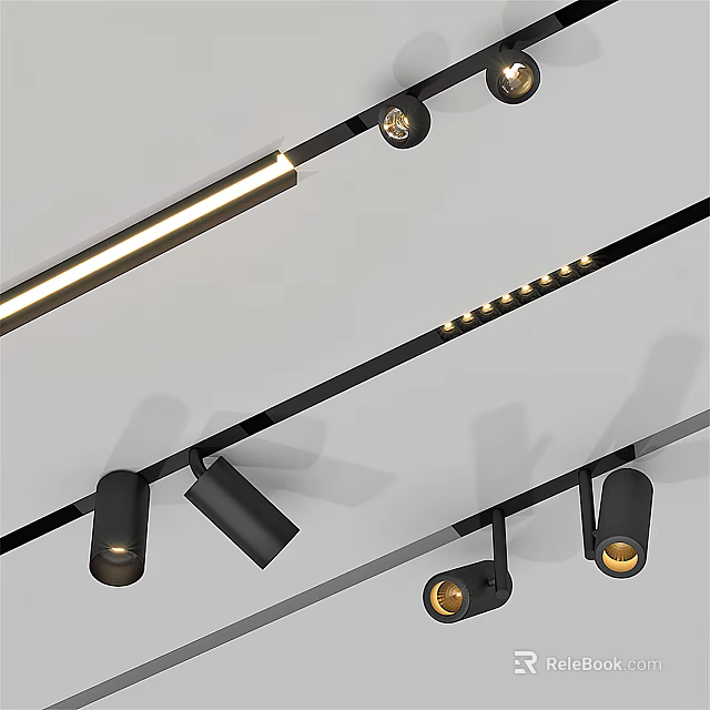 Modern Track Mounted Downlights And Spotlights For Indoor Lighting Design 3d model 