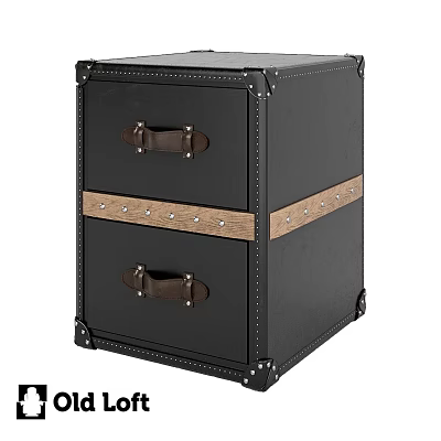Black Cabinet With Two Drawers Leather Handles And Wooden Trim Rivet Details 3d model