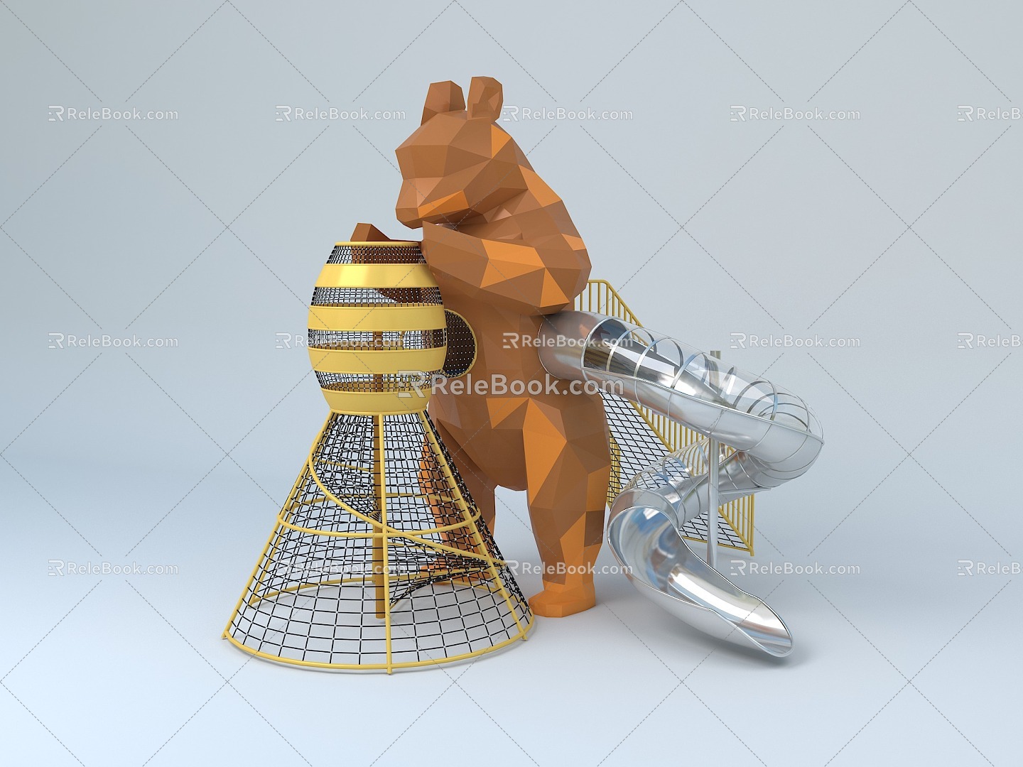 Unpowered Brown Bear Slide 3d model