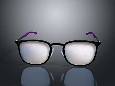 Stylish Black Frame Eyeglasses With Purple Temples White Lenses And Reflection 3d model