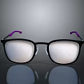 Stylish Black Frame Eyeglasses With Purple Temples White Lenses And Reflection