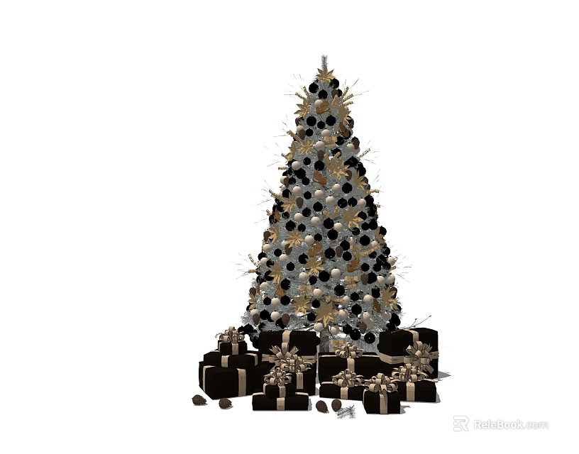 Decorated Arbor With Gold And Black Ornaments And Gift Boxes At Base 3d model 