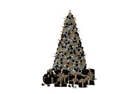 Decorated Arbor With Gold And Black Ornaments And Gift Boxes At Base 3d model