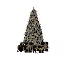 Decorated Arbor With Gold And Black Ornaments And Gift Boxes At Base