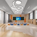 Modern School Music Classroom With Treble Clef Light And Seats