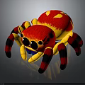 Cute Plush Spider Toy With Red Yellow Body And Black Spots Stripes