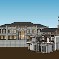Classical Style Commercial Complex With Clock Tower Multi Story Design And Decorative Windows 3d model