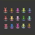 Colorful Cartoon Animal Characters With Different Animal Designs Standing On Purple Bases