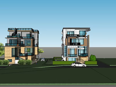Modern Multi Story Detached Villa With Large Glass Windows And Landscaped Garden 3d model