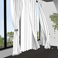 Sheer White Curtains Adding Elegance To Bright Interior With Large Windows And Scenic View 3d model