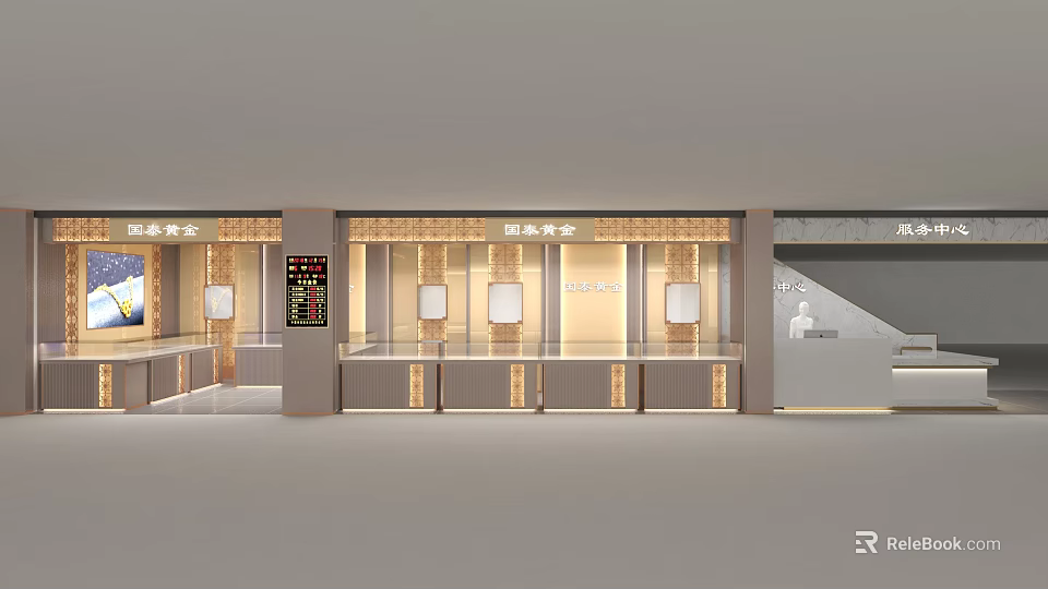 Elegant Jewelry Store Front With Glass Display Cases And Illuminated Lighting Signage 3d model 