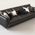 Modern Black Leather Three-Seater Sofa with White And Black Cushions and Metal Legs