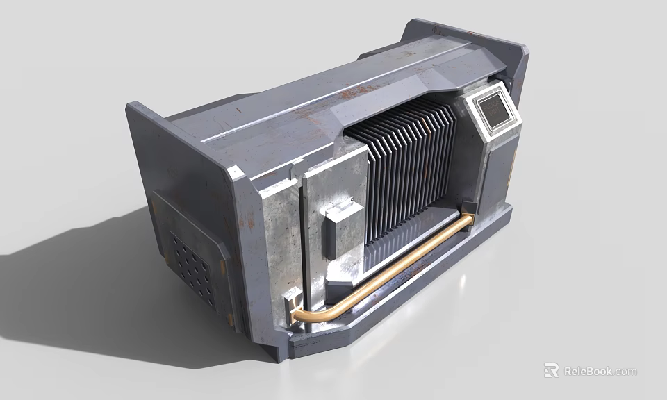 Smart Industrial Machine With Metallic Casing Heat Sink Display Panel And Connecting Pipe 3d model 
