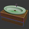Modern Bathroom Sink Vanity With White Oval Basin Black Faucet And Wooden Countertop
