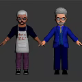 Cartoon Characters With White And Gray Hair Wearing Apron Blue Suit Holding Hands