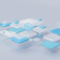 Abstract Geometric Design With Floating Blue White Blocks And Wi-Fi Signal