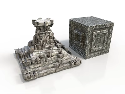 Intricate Stone Sculptures With Multi Layered Tower And Cubic Carving Details 3d model