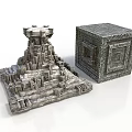 Intricate Stone Sculptures With Multi Layered Tower And Cubic Carving Details