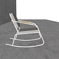Modern Minimalist Rocking Chair With Metal Frame Wooden Armrests And Beige Cushion