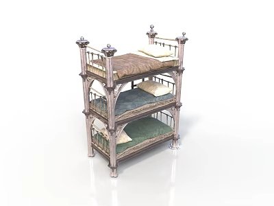 Three Tiered Elegant Display Shelf With Carved Details And Colored Cushions 3d model