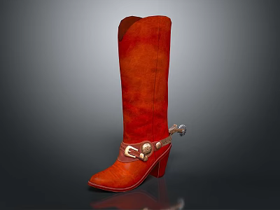 Fashionable Red High Heel Knee High Boots With Metallic Buckle Accents 3d model